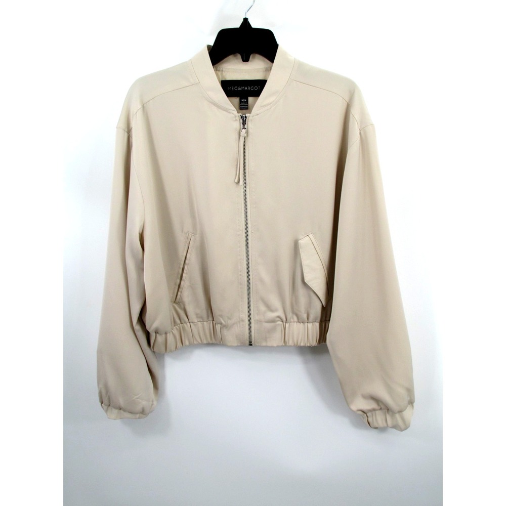 Meg & Margot Women Beige Silky Athleisure Bomber Jacket Medium RO33749
